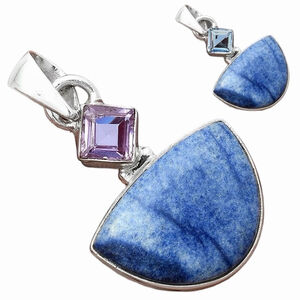 Sterling Silver 925 Fine Jewelry Zandrite & Dumortierite Pendant Blue New